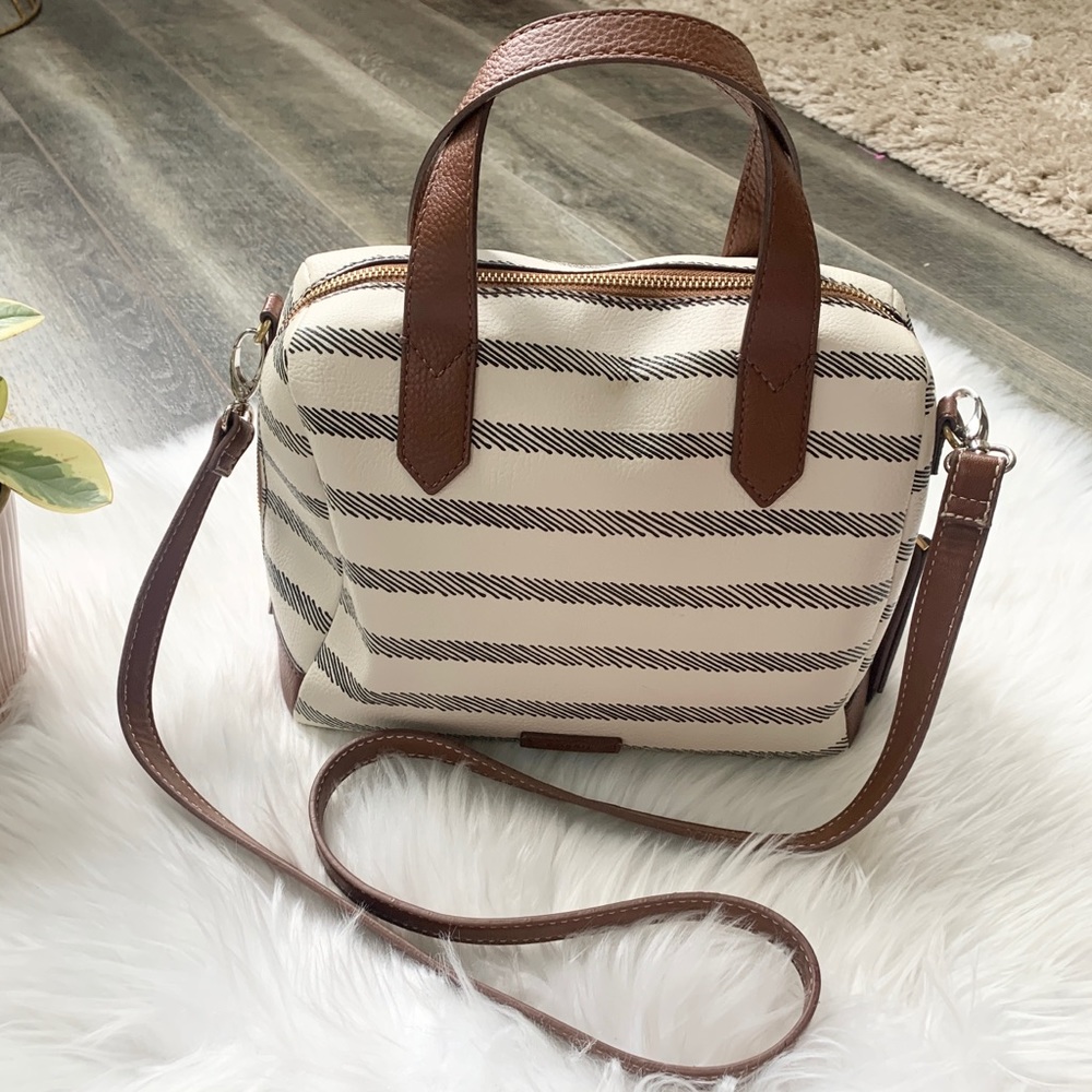 Fossil Fiona Striped Crossbody Satchel Purse Bag - Picture 10 of 16